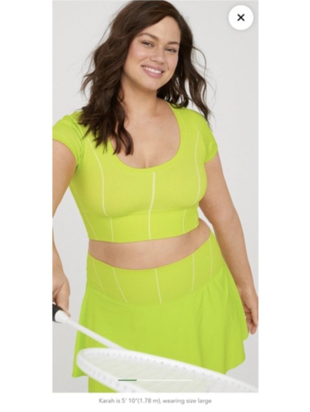 Aerie Offline Lime Green Cropped Ribbed Scoop Neck Tennis Top size L
